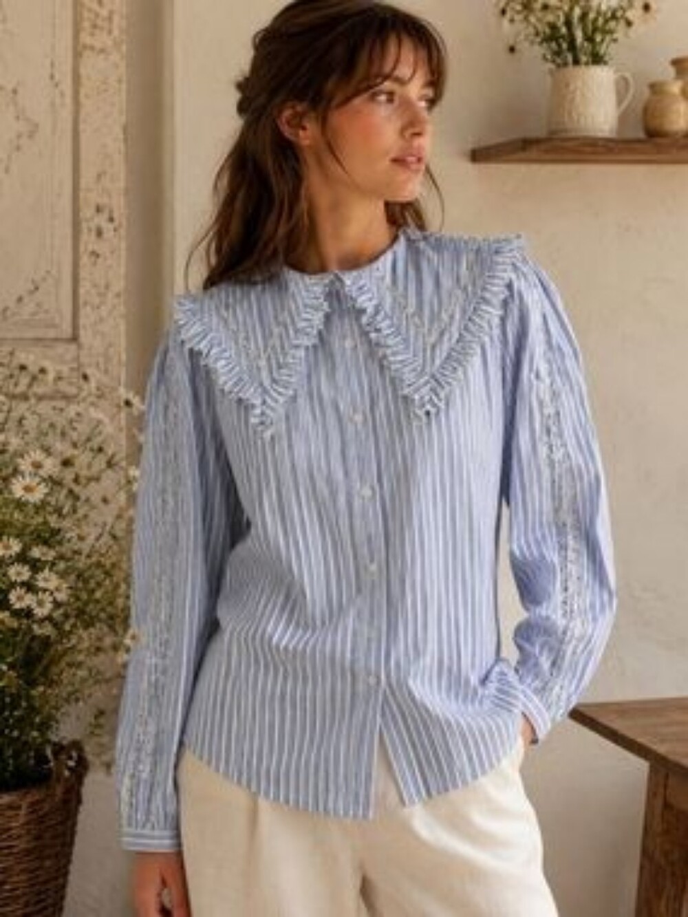 Lulu's Men's Blue and White Vertical Stripe Dress Shirt